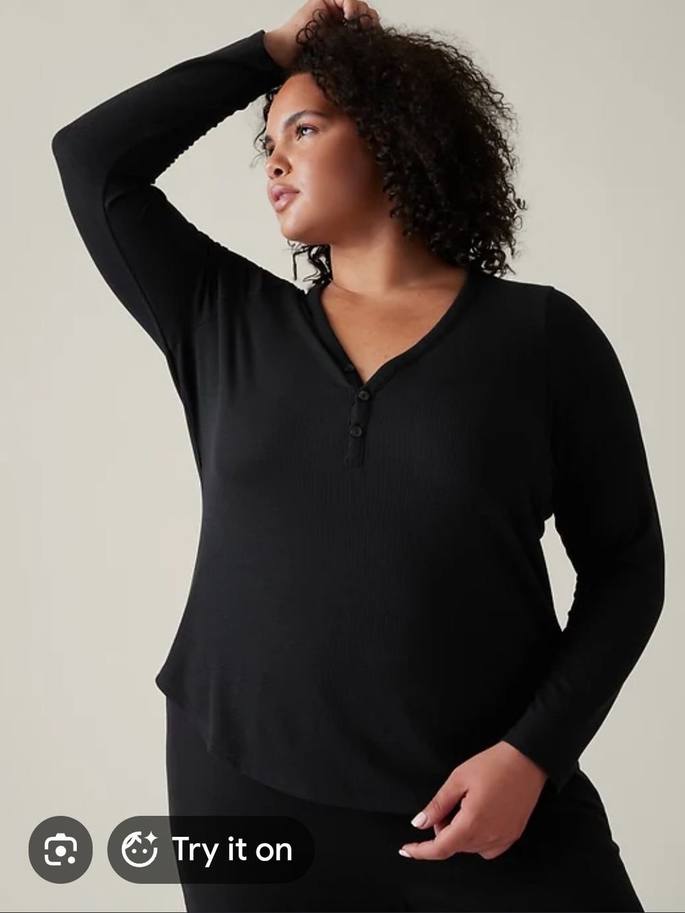 NWT ATHLETA Wind Down Black Long-Sleeve Henley Top - Women Size S - Picture 2 of 5